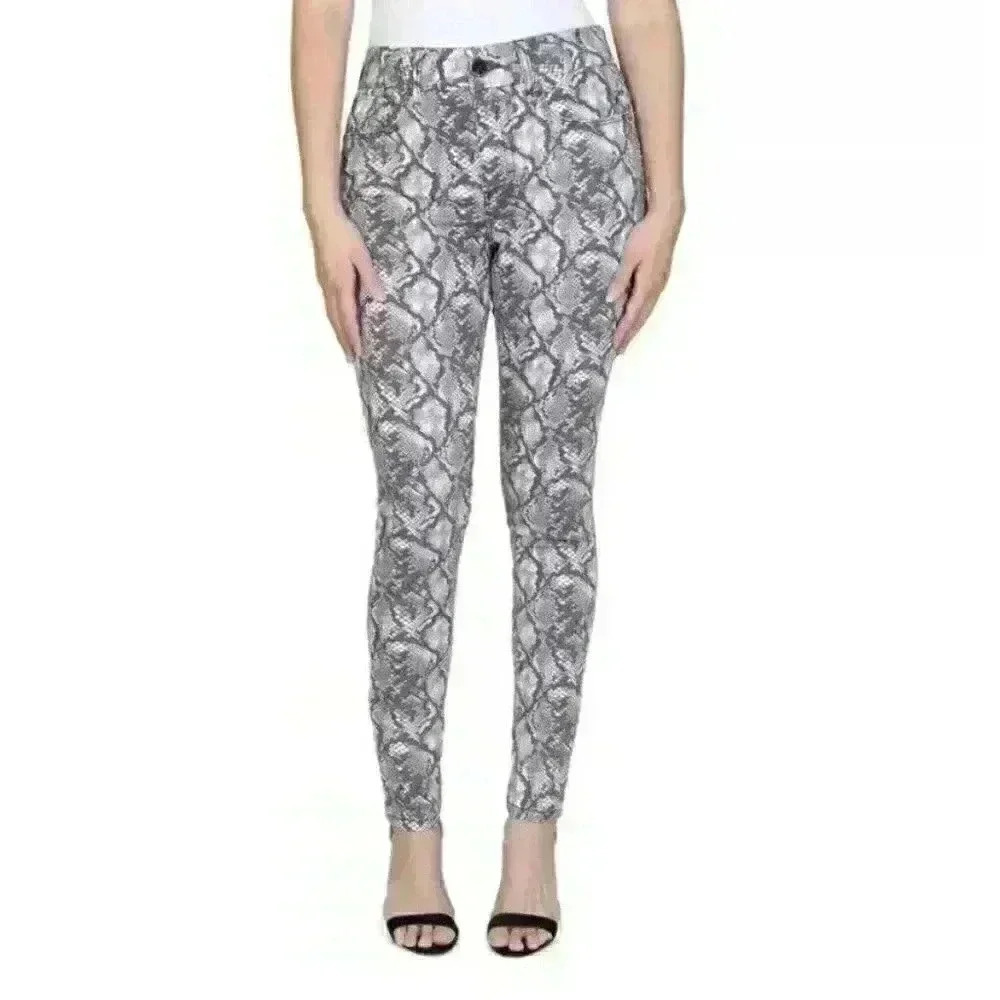 Seven7 Snakeskin Pants Women's 14 Gray/Black Tummyless High Rise Skinny NEW